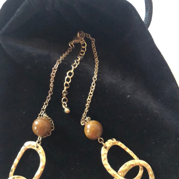 24 inch Gold Tone Link and Brown Bead Necklace - Picture 5 of 5